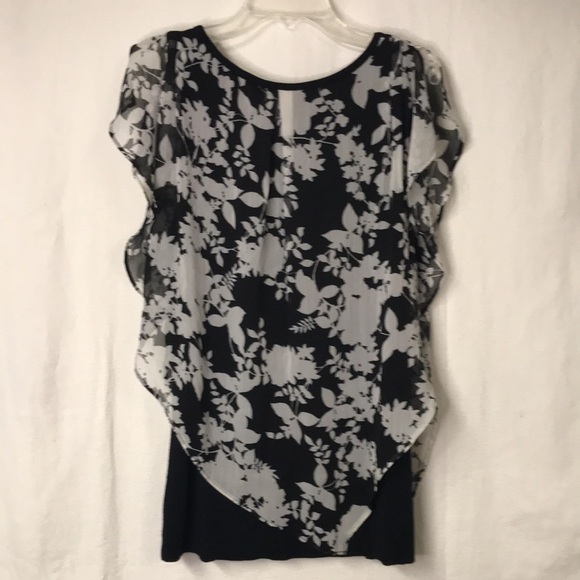 Ab Studio Women’s Layered Tunic Top Size M Black White Sheer Asymmetric Overlay - Picture 8 of 11